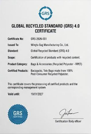 Certificat GRS (Global Recycling Standard)