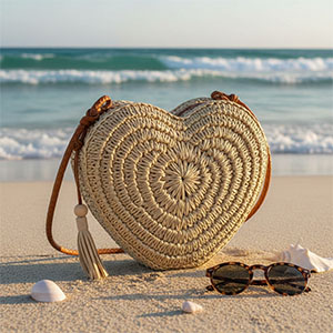 Strohtasche mit Herzmotiv