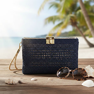 marineblaue Stroh-Clutch